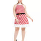 Vestido listrado plus size da Planet Gold feminino, estilo flare, com chapéu de Papai Noel, vermelho, tamanho 2X