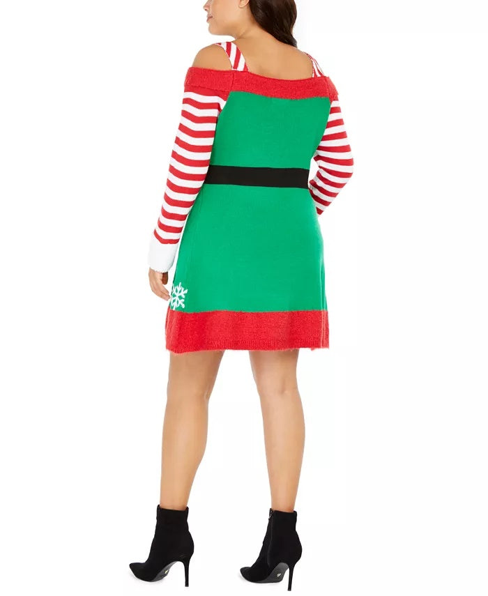 Vestido feminino Derek Heart, estilo elfo, plus size, ombro vazado, verde, tamanho XX-G