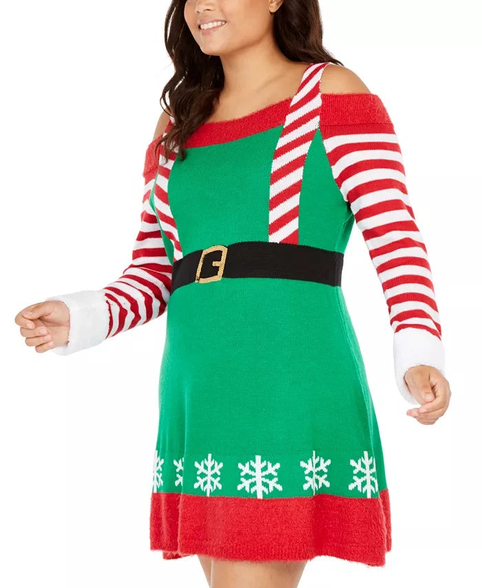 Vestido feminino Derek Heart, estilo elfo, plus size, ombro vazado, verde, tamanho XX-G