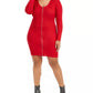 Vestido suéter plus size com zíper frontal Planet Gold feminino, vermelho, tamanho 2X