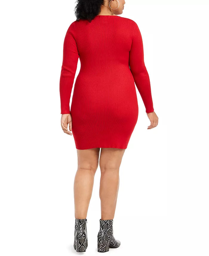 Vestido suéter plus size com zíper frontal Planet Gold feminino, vermelho, tamanho 2X