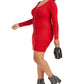 Vestido suéter plus size com zíper frontal Planet Gold feminino, vermelho, tamanho 2X