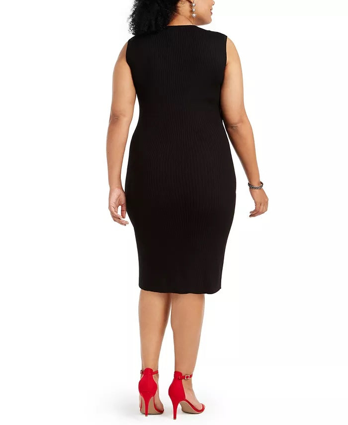 Vestido justo plus size com cadarço Planet Gold feminino, preto, tamanho 2X