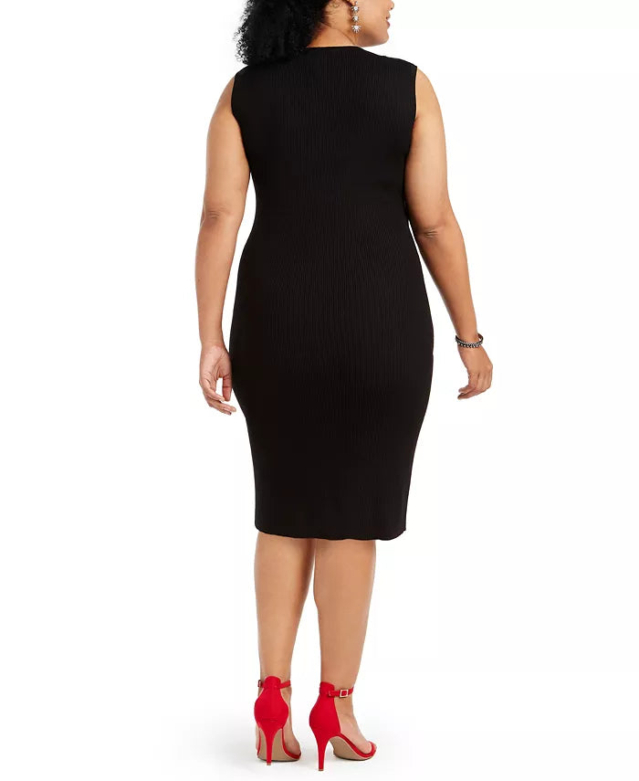 Vestido justo com cadarço e tamanho grande feminino Planet Gold, preto, tamanho 1X