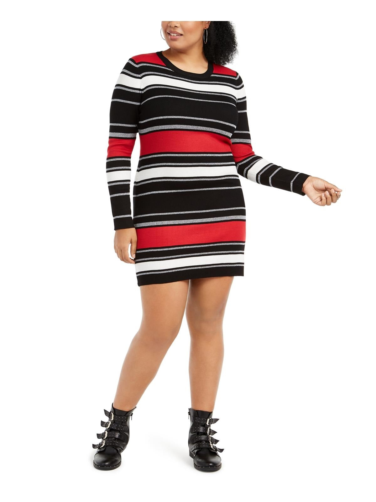 Vestido suéter listrado plus size Planet Gold Juniors, preto, tamanho 1X