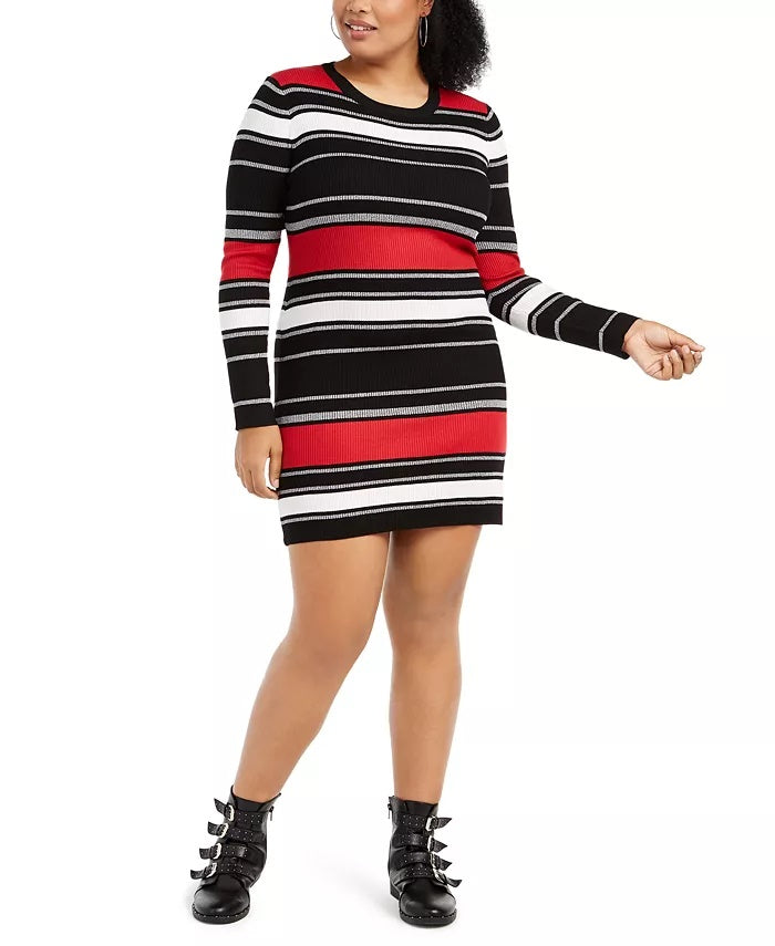 Vestido justo listrado plus size Derek Heart da Planet Gold feminino, preto, tamanho 3X