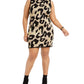 Vestido justo feminino Derek Heart da Planet Gold, tamanho grande, com glitter e estampa de leopardo, preto, tamanho extragrande