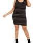 Vestido justo feminino Derek Heart Plus Size com listras metálicas, preto, tamanho extra grande