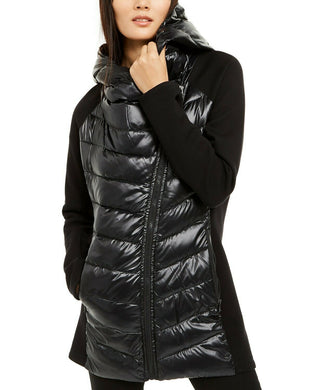 Jaqueta Puffer Assimétrica Feminina Calvin Klein Mix-Media Preta Tamanho Grande