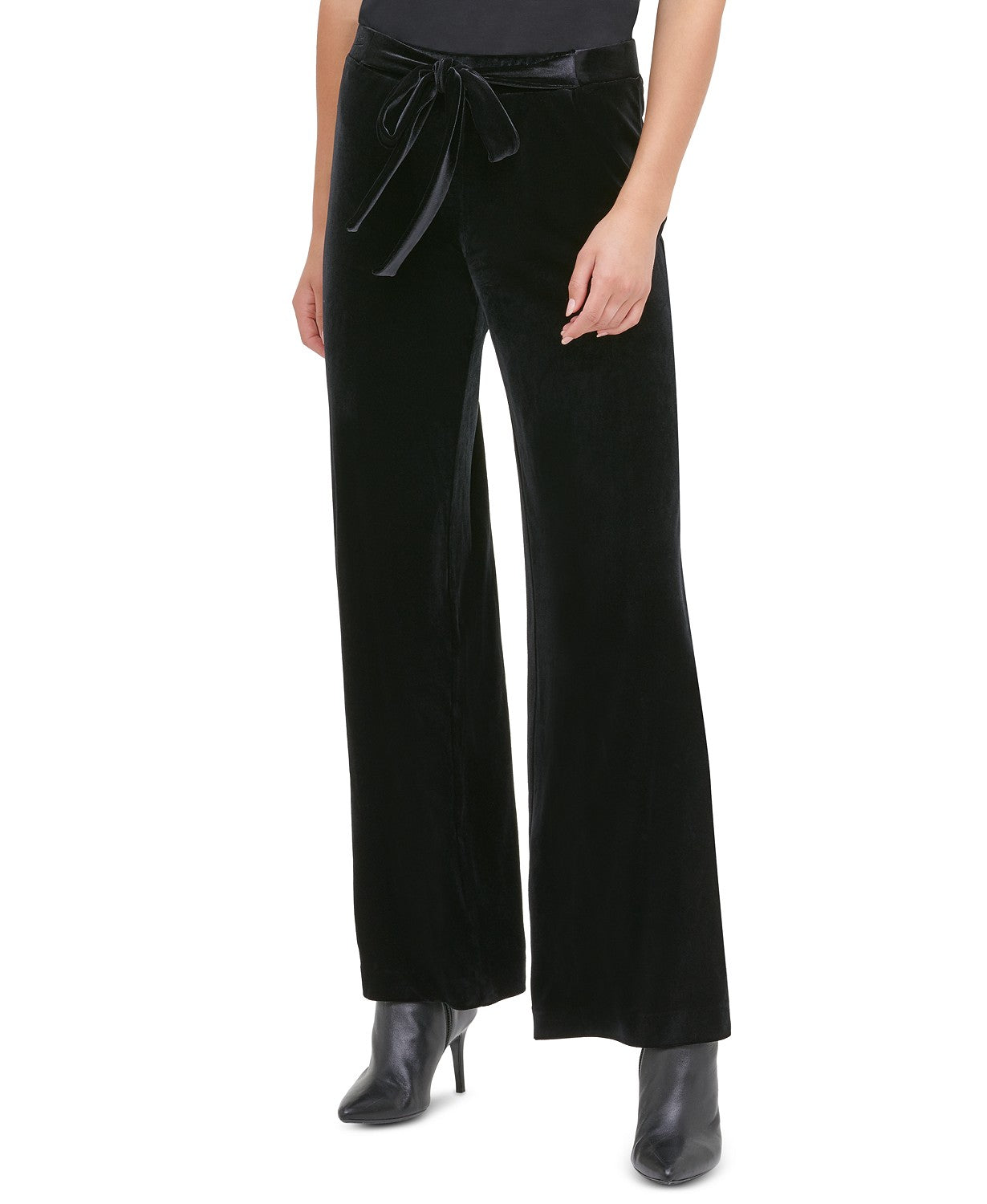 Calça Calvin Klein Feminina Veludo Perna Larga Preta Tamanho Grande