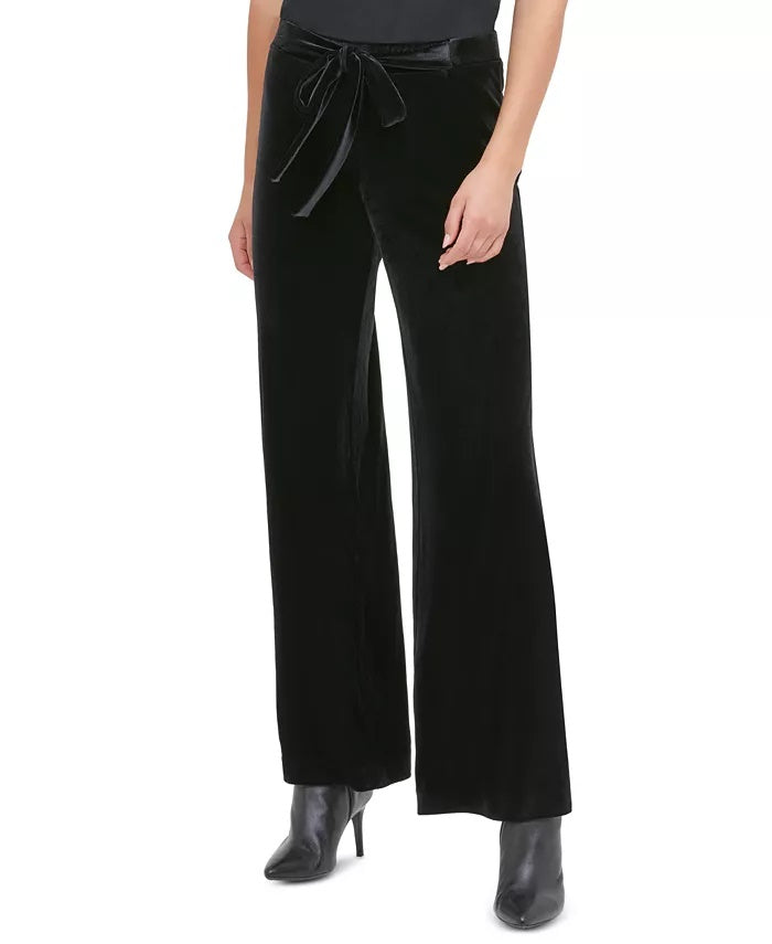Calça Calvin Klein Feminina Veludo Perna Larga Preta Tamanho Médio