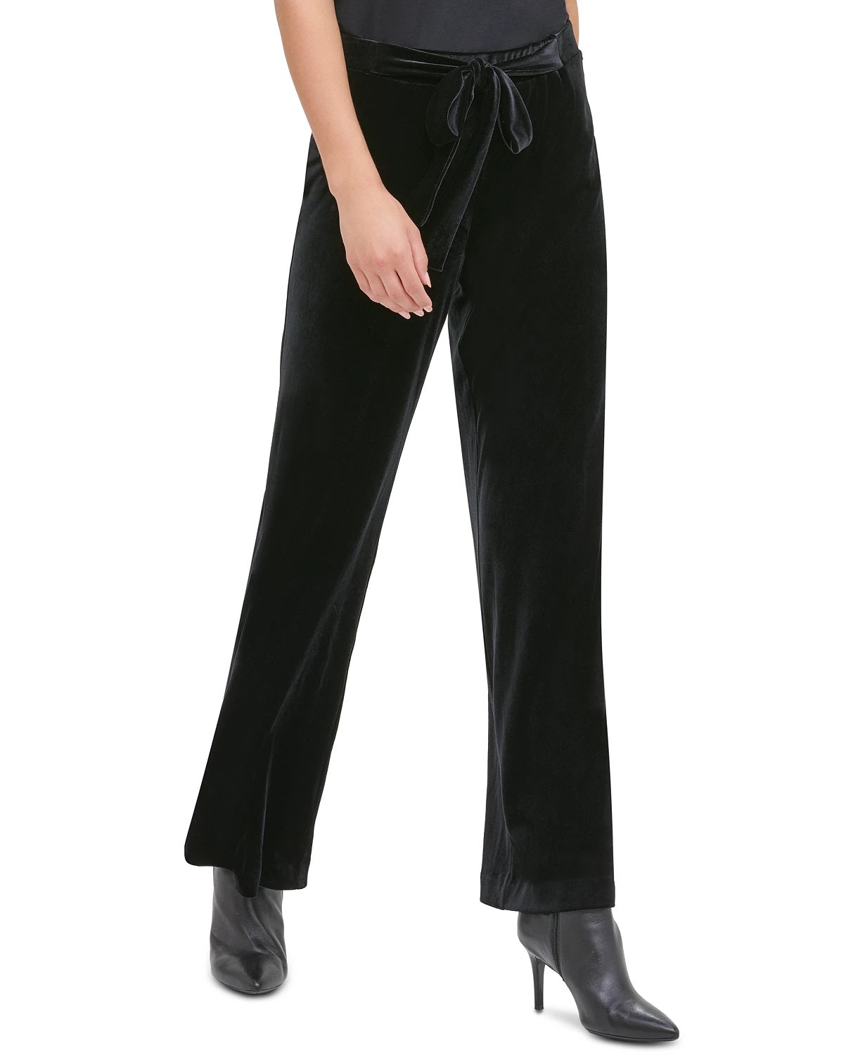 Calça Calvin Klein Feminina Veludo Perna Larga Preta Tamanho Médio