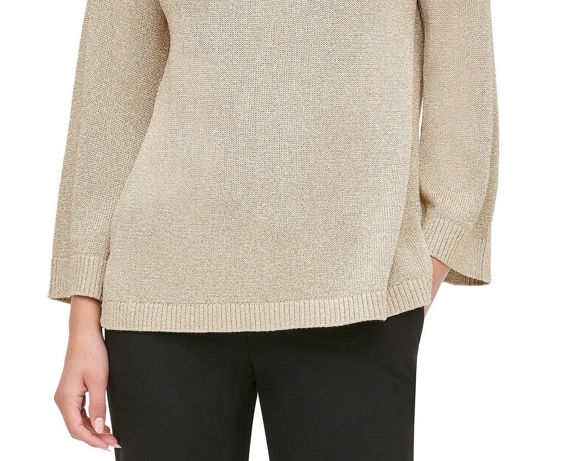 Calvin Klein Suéter Feminino Metálico com Botões nos Ombros Marrom Tamanho P