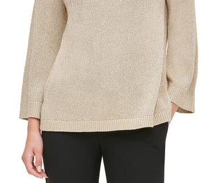 Calvin Klein Suéter Feminino Metálico com Botões nos Ombros Marrom Tamanho P