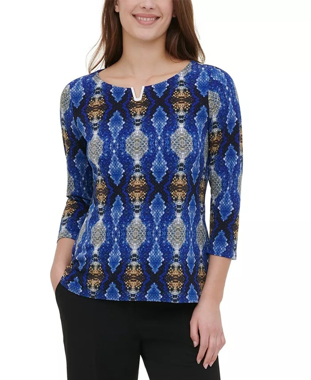 Blusa Calvin Klein Feminina Manga 3/4 Azul Brilhante Tamanho P