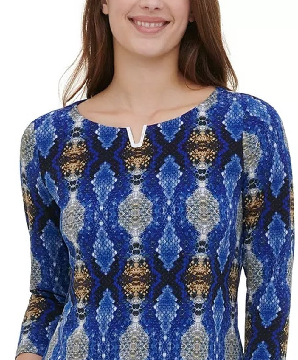 Blusa Calvin Klein Feminina Manga 3/4 Azul Brilhante Tamanho P