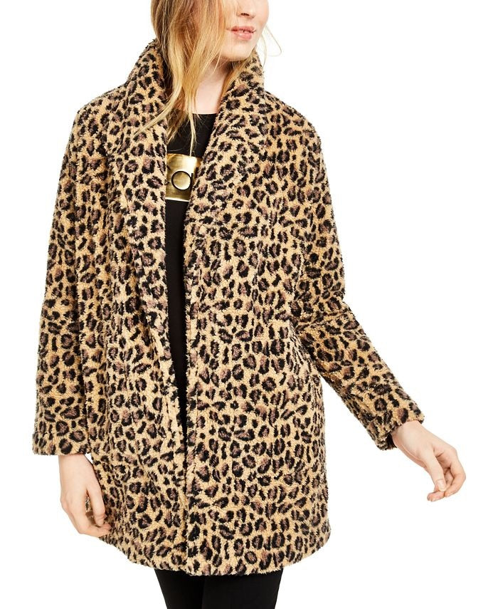 Jaqueta feminina Calvin Klein com estampa de leopardo e fleece Flyaway, tamanho Leo, tamanho médio