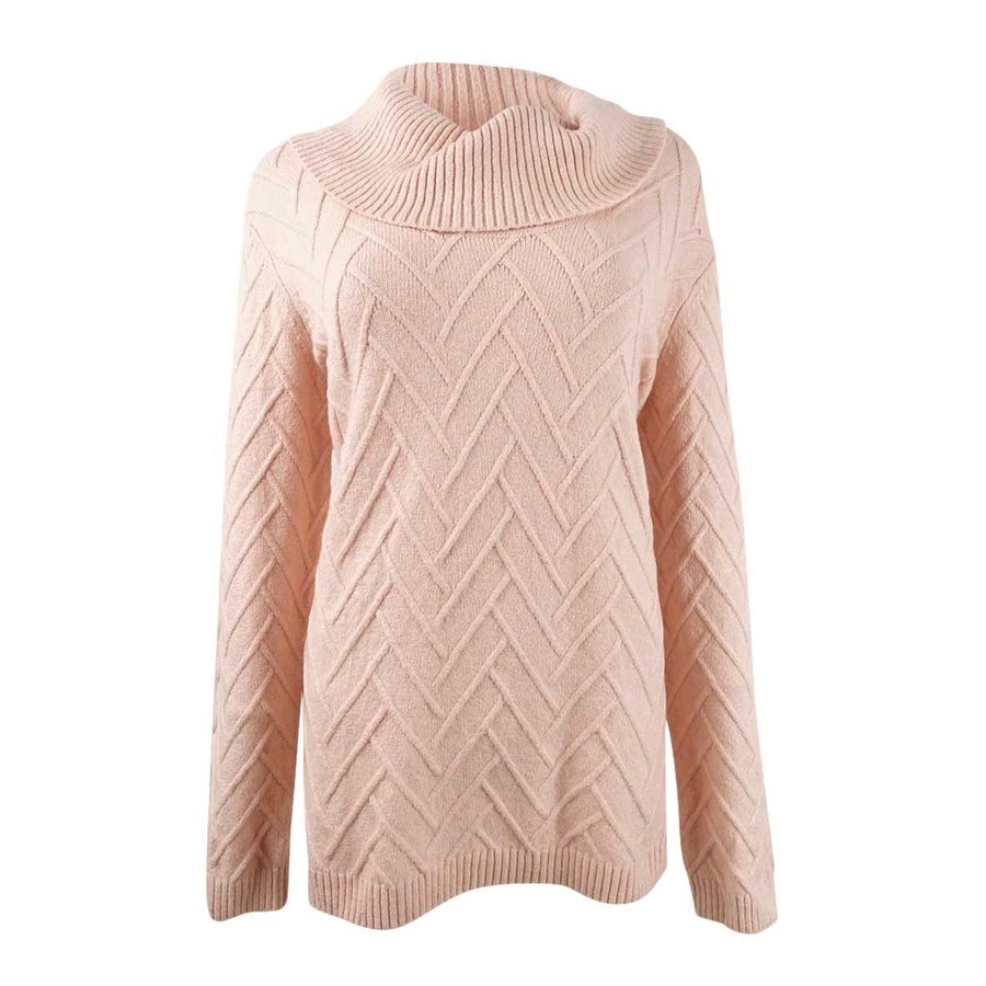 Suéter Calvin Klein Feminino com Gola Alta e Ponto Chevron Rosa Tamanho Extra Grande