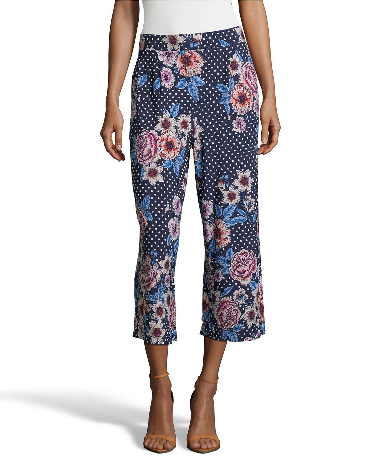 Calça curta feminina John Paul Richard com estampa floral e bolinhas, azul, tamanho extra grande