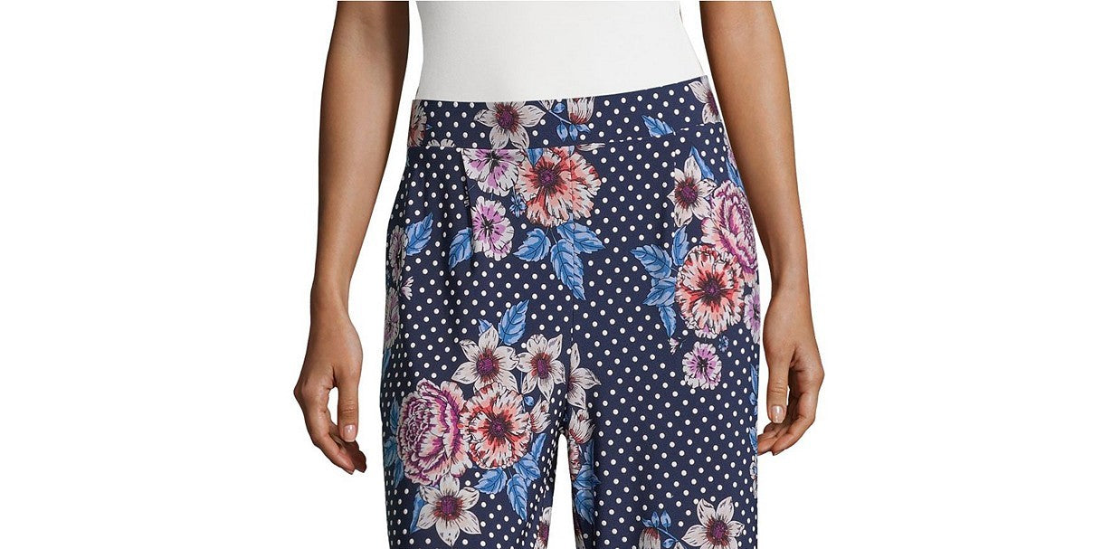 Calça curta feminina John Paul Richard com estampa floral e bolinhas, azul, tamanho extra grande