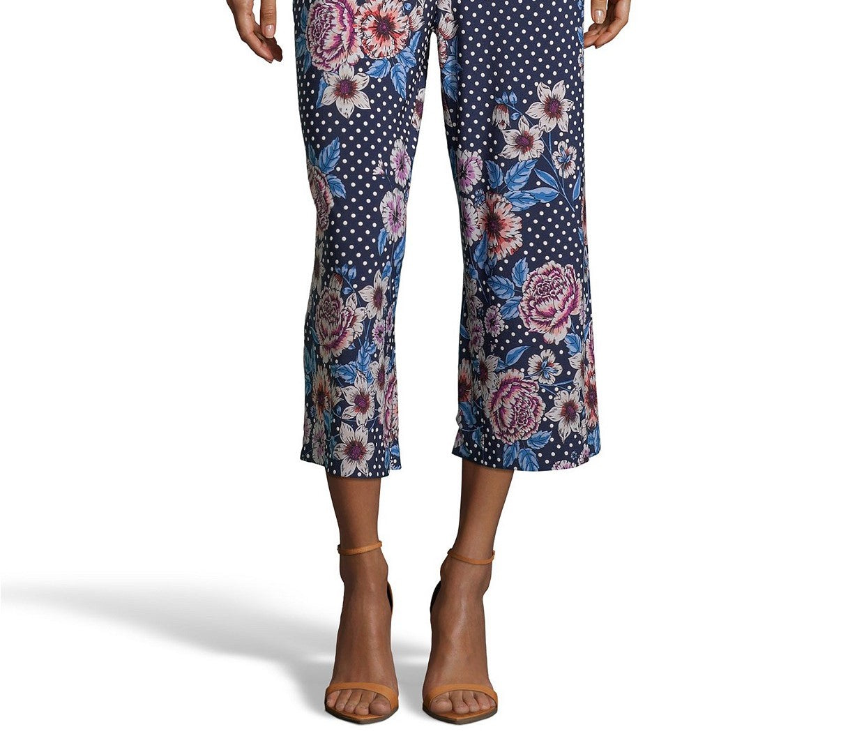 Calça curta feminina John Paul Richard com estampa floral e bolinhas, azul, tamanho extra grande