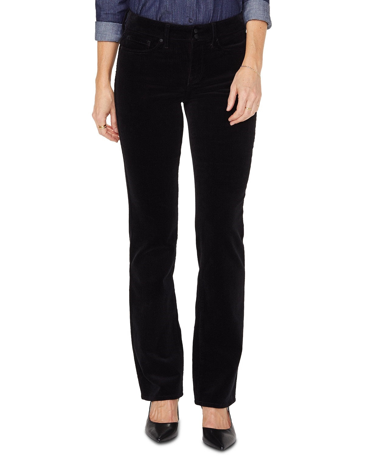 Calça jeans feminina Nydj Marilyn com cintura alta e perna reta, tamanho 8, preta