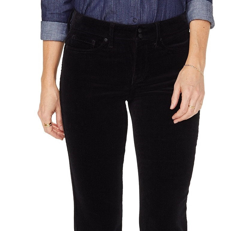 Calça jeans feminina Nydj Marilyn com cintura alta e perna reta, tamanho 8, preta