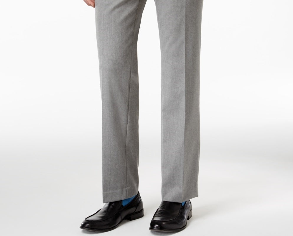 Calça social masculina Alfani Slim Fit com frente lisa elástica cinza tamanho 32x34