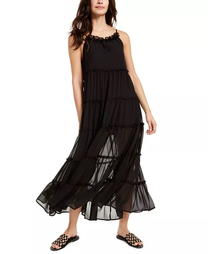 Vestido longo feminino The Weekend Brand Senorita com babados e acabamento preto, tamanho grande
