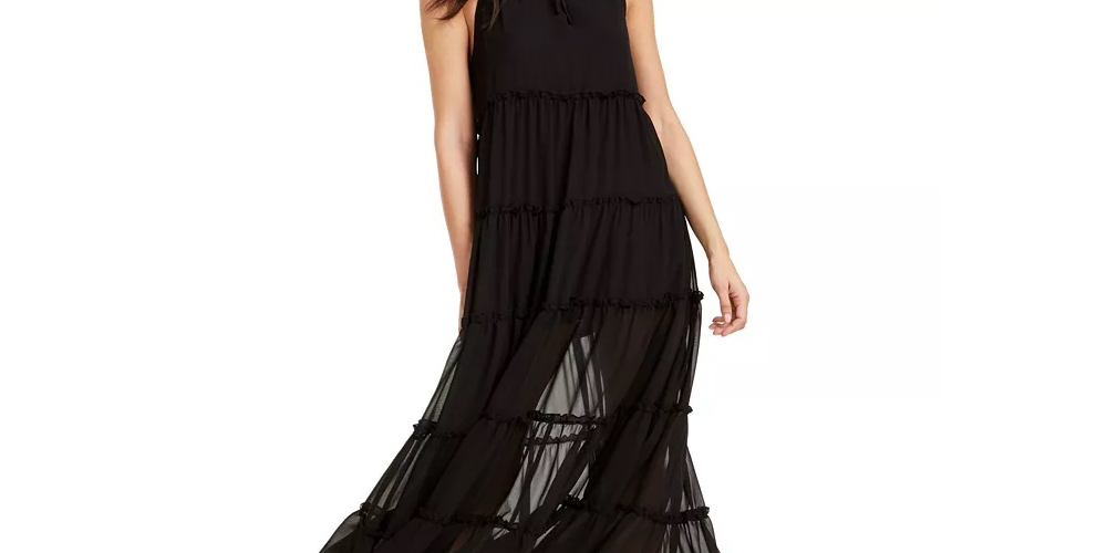 Vestido longo feminino The Weekend Brand Senorita com babados e acabamento preto, tamanho grande