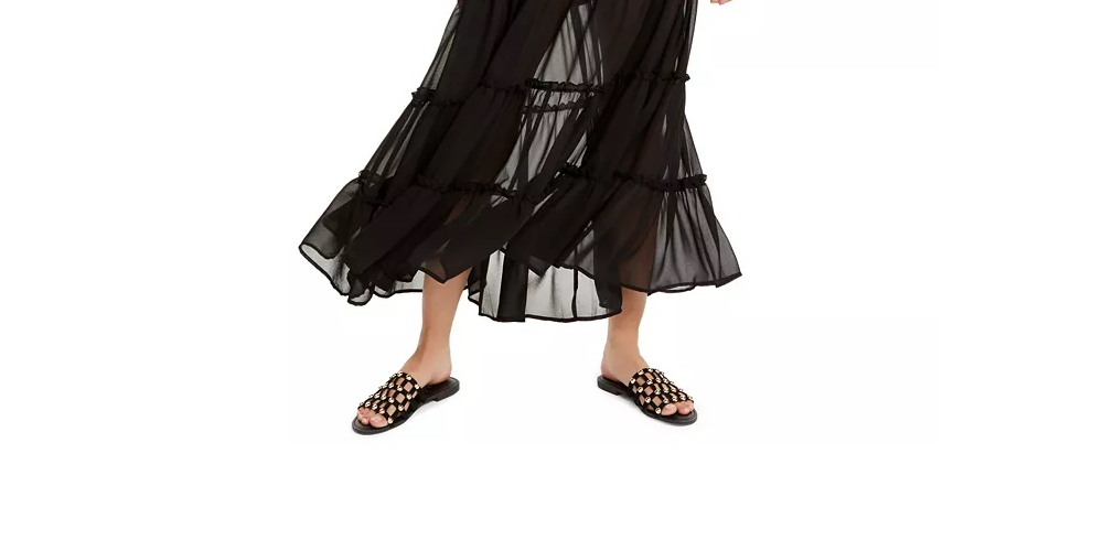 Vestido longo feminino The Weekend Brand Senorita com babados e acabamento preto, tamanho grande