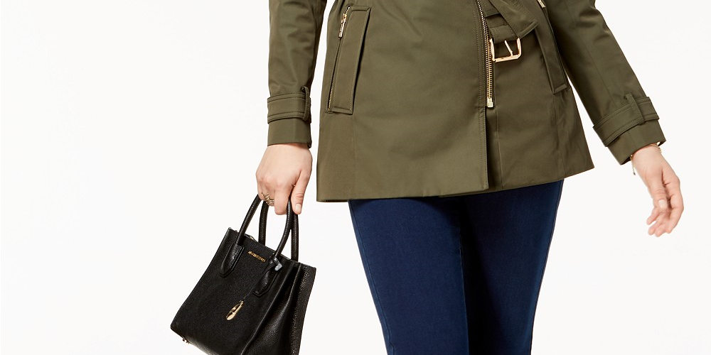 Jaqueta feminina Michael Kors com zíper frontal, verde, tamanho pequeno