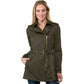 Michael Kors Trench Coat Feminino com Cinto e Zíper Frontal, Verde Oliva, Tamanho Médio