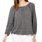 Blusa camponesa com estampa xadrez feminina Michael Kors Regular e Petite, preta, tamanho grande
