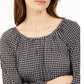 Blusa camponesa com estampa xadrez feminina Michael Kors Regular e Petite, preta, tamanho grande