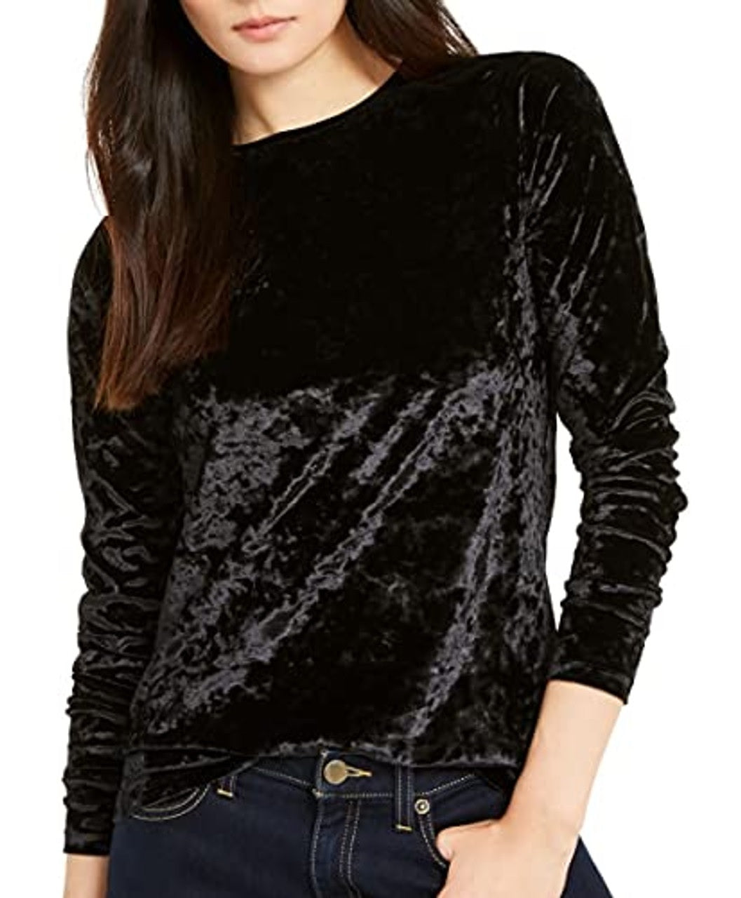 Top de veludo Panne feminino Michael Kors, preto, tamanho pequeno