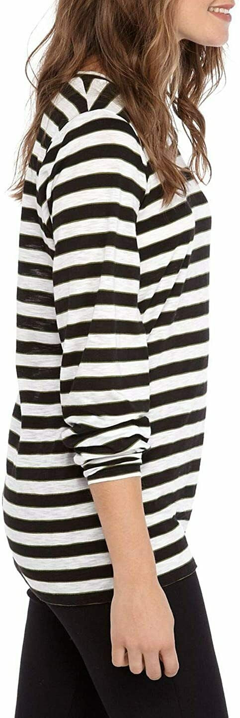 Blusa listrada feminina Michael Kors de manga comprida, dourada e branca, tamanho médio