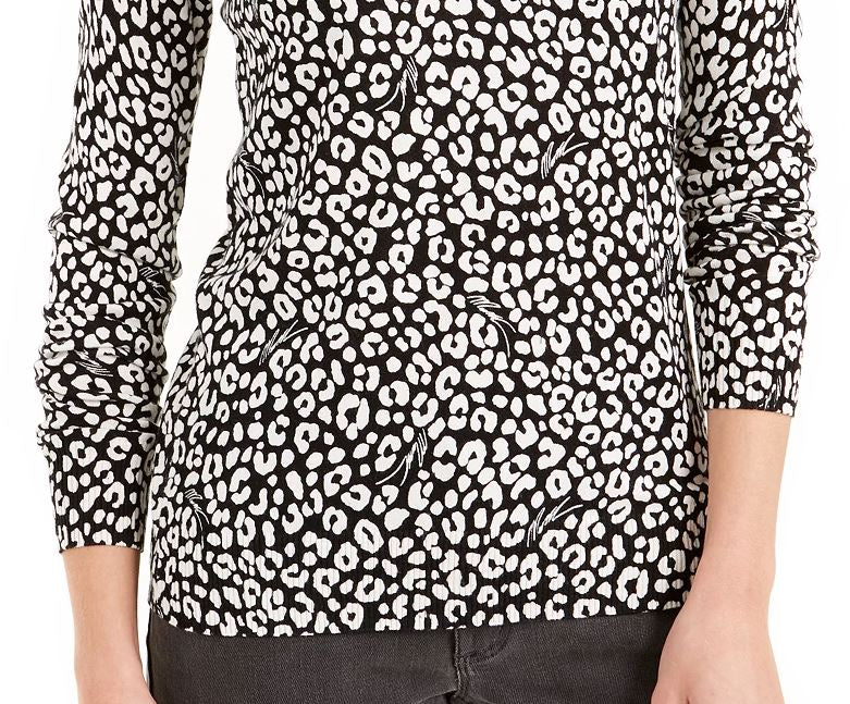 Suéter feminino com estampa de gato Michael Michael Kors, tamanho grande, tamanho regular e pequeno, branco