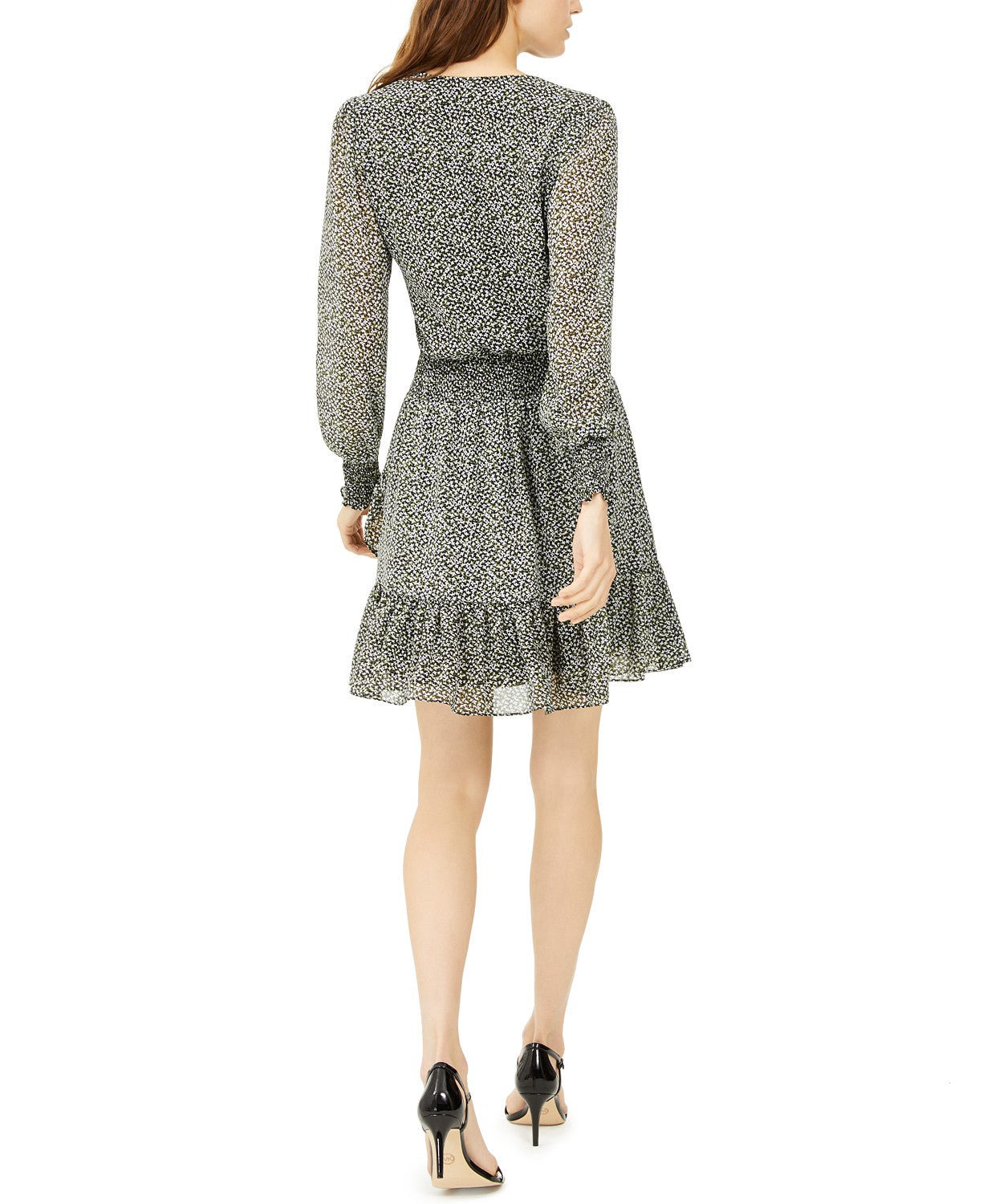 Vestido envelope falso com estampa floral feminino Michael Kors, verde, tamanho médio