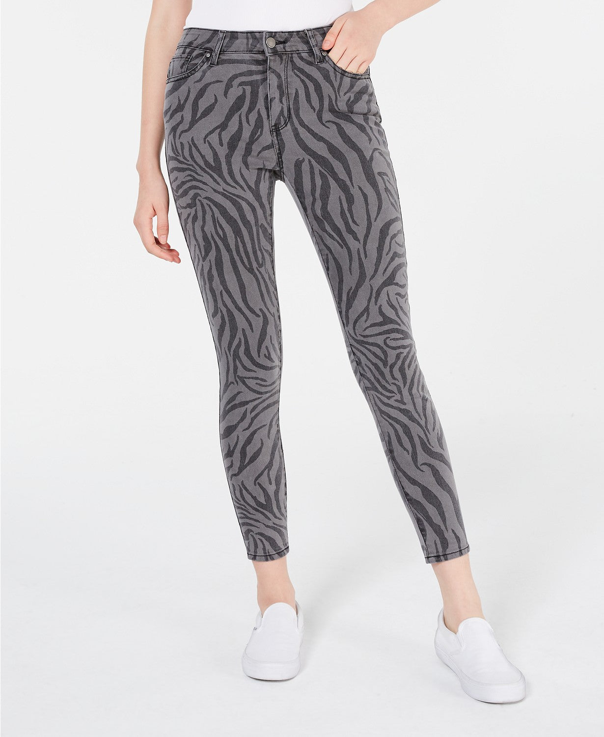 Calça jeans skinny com estampa de zebra Tinseltown Juniors, tamanho 15, cinza