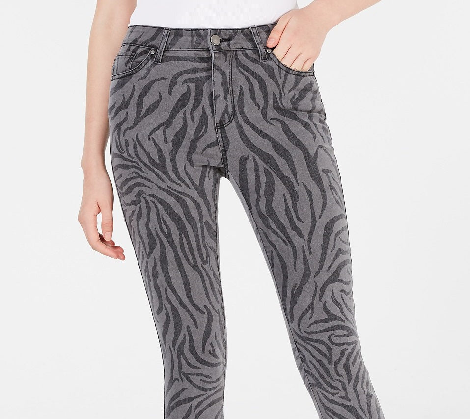 Calça jeans skinny com estampa de zebra Tinseltown Juniors, tamanho 15, cinza