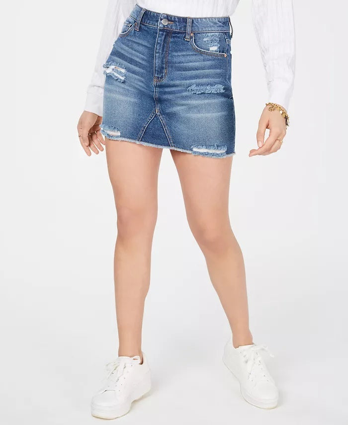 Minissaia jeans rasgada Tinseltown Juniors, azul médio, tamanho 15