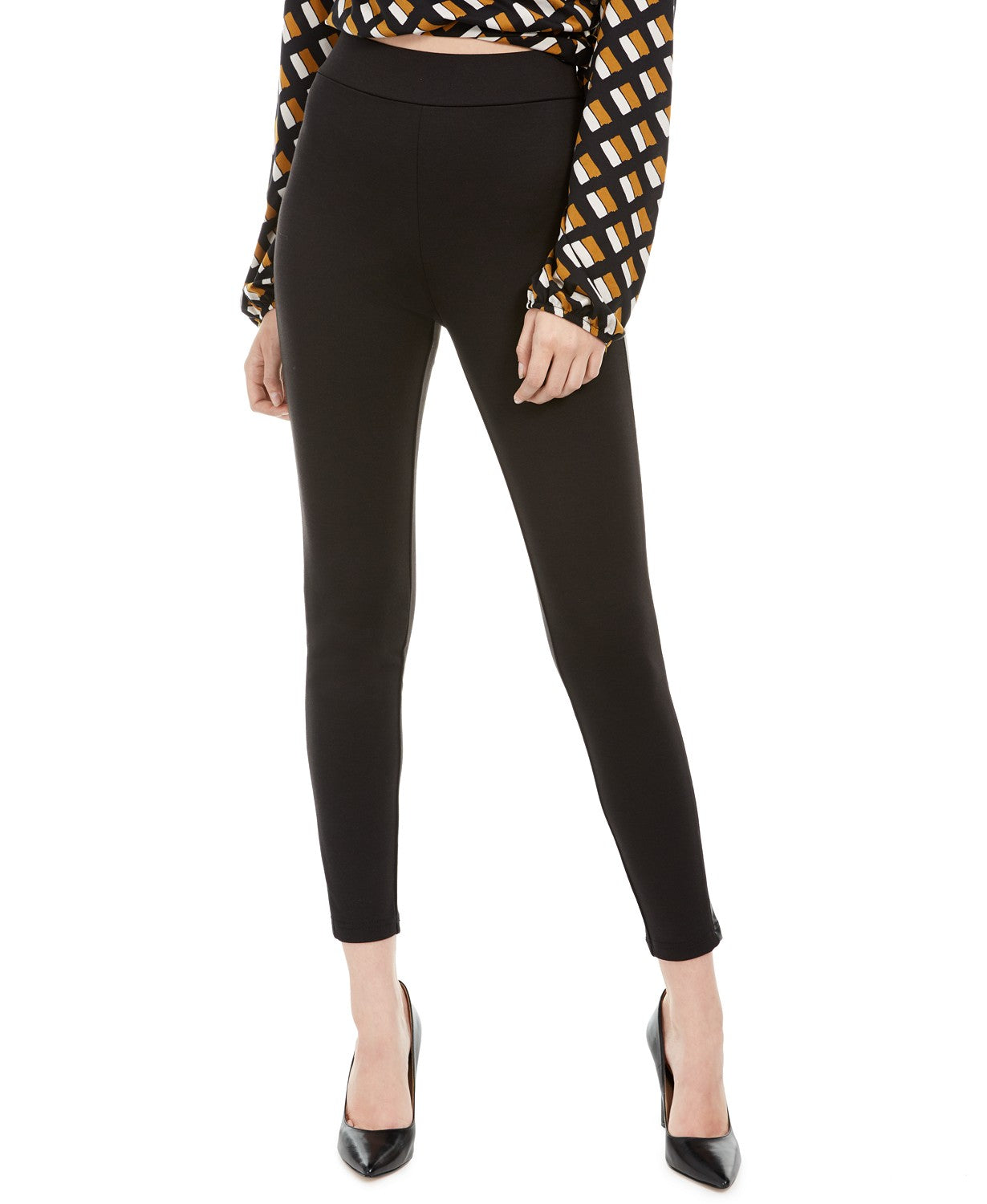 Calça skinny listrada de couro sintético Love Fire Juniors, preta, tamanho X-S