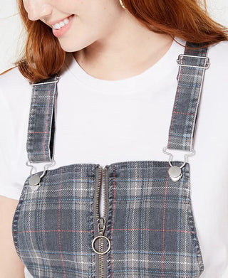 Tinseltown Juniors' Plaid Skirtall Gray Size Extra Large
