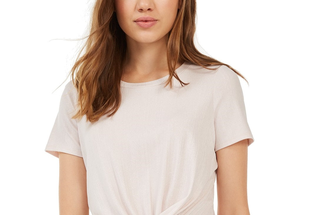 Top metálico com torção frontal Love Fire Juniors, rosa, tamanho extra pequeno