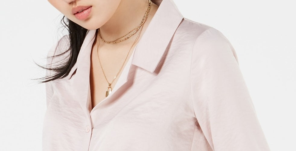 Camisa Love Fire Juniors com botões frontais e bainha amarrada, tamanho grande, rosa sépia