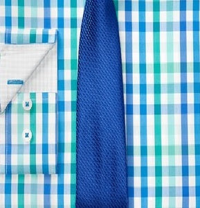 Conjunto de camisa social xadrez e gravata texturizada Nick Graham masculina slim fit, elástica e fácil de cuidar, verde, tamanho 15x34-35