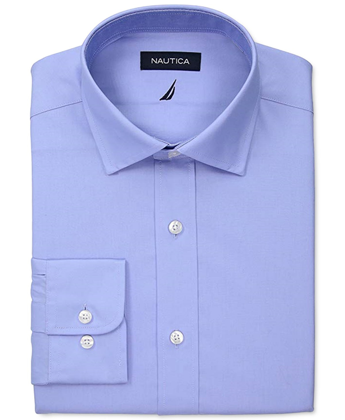 Camisa social masculina Nautica Regular Fit Comfort Stretch, branca e lisa, azul, tamanho 32-33