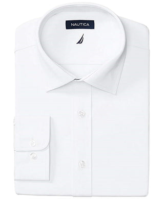Camisa social elástica confortável Nautica masculina, corte clássico, branca, tamanho 15x32-33