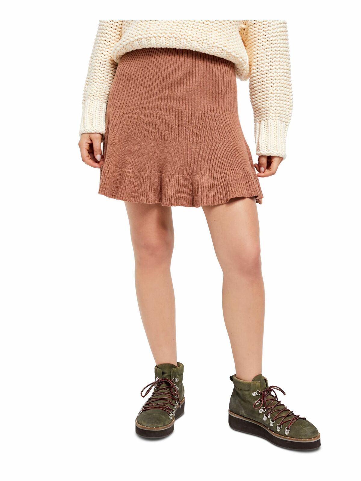 Saia canelada dourada sólida Free People Juniors, tamanho extra pequeno, marrom
